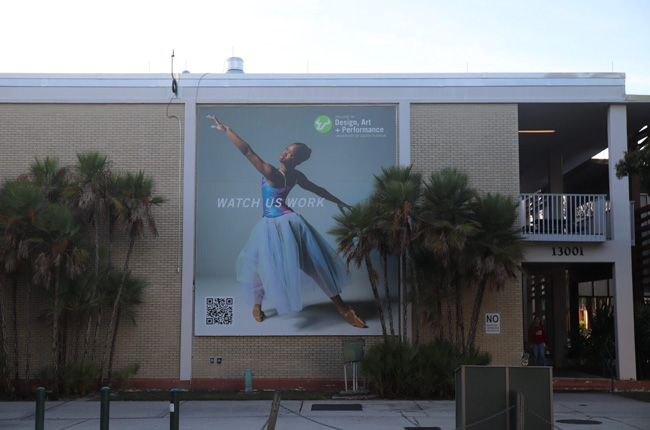 Banner on USF Arts Building - ORACLE PHOTO/MITHIL VYAS